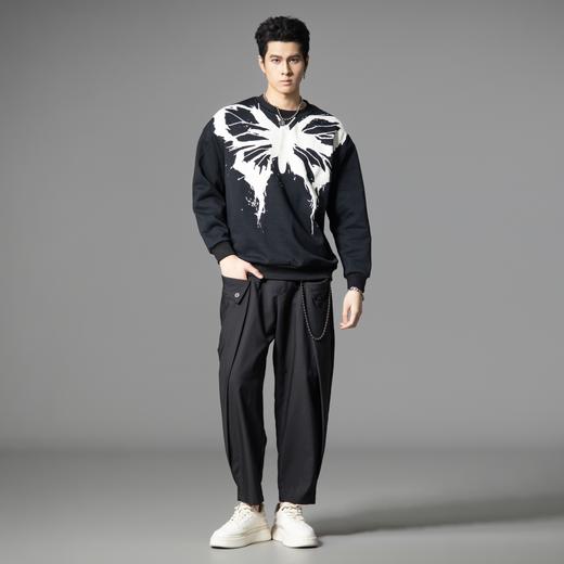 PINLI品立春季新款蝴蝶印花卫衣潮牌宽松套头休闲长袖男上衣B253109052 商品图4