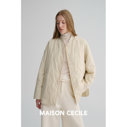 MAISON CECILE 秋冬复古设计感菱格绗缝轻便保暖廓形棉服外套 商品图2