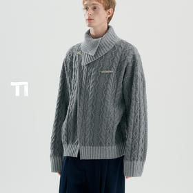启世录TIWILLTANG“际叠塑形”交错翻领毛衫