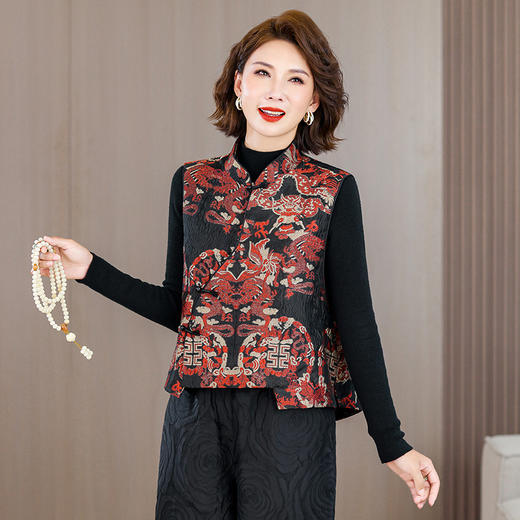 2025秋冬新款新中年妈妈中式国风加厚马夹立领提花夹棉马甲 商品图2