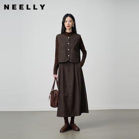NEELLY纳俪商场同款冬新款气质复古氛围感两件套女马甲半身裙套装N25104Z07709
