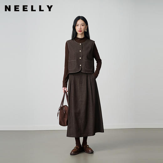 NEELLY纳俪商场同款冬新款气质复古氛围感两件套女马甲半身裙套装N25104Z07709 商品图0