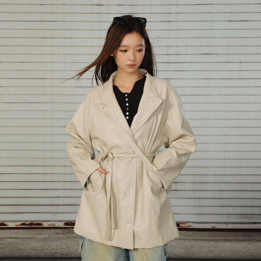 韩系简约长款皮衣外套-纪念日百货门店同款166743111 商品图0