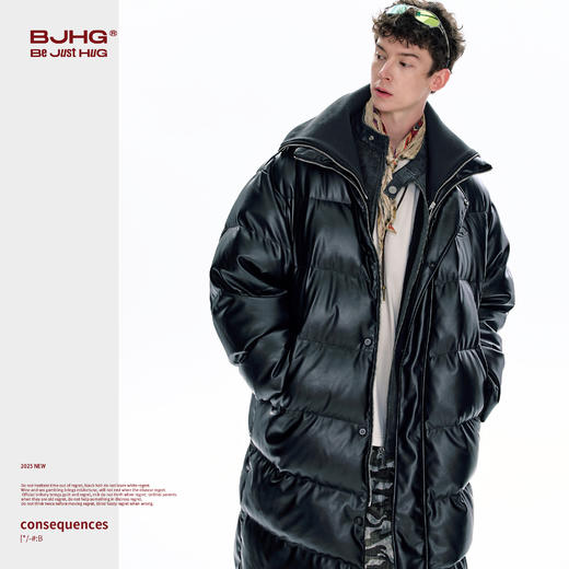 BJHG不计后果仿蛋白皮长款羽绒服男款冬季新款立领防风保暖外套女 商品图1