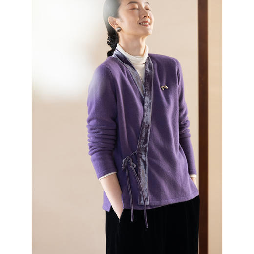 牧衣游原创 纯羊毛毛织外套软糯蓬松保暖V领系带百搭开衫 云栖 商品图1