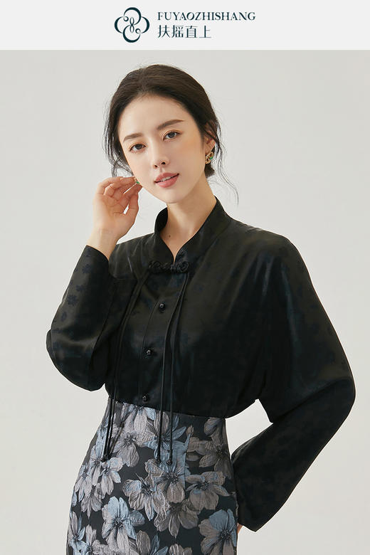 FUYAO扶摇 盘扣立领醋酸衬衫女新款复古气质国风小衫别致长袖衬衣 商品图5