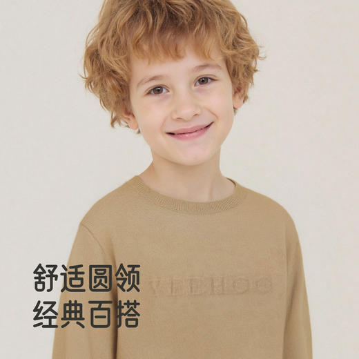 英氏【100%山羊绒】儿童毛衣绵羊毛套头衫羊绒纯色百搭圆领秋冬女童男童保暖新款 商品图2