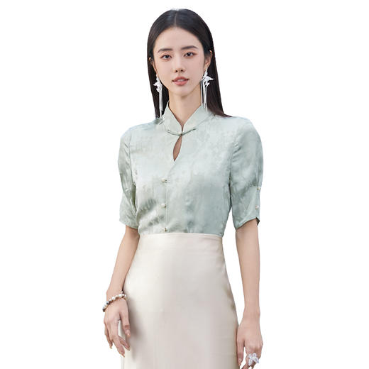 FUYAO扶摇 国风女装2025新款衬衫气质提花绝美上衣新中式半袖小衫 商品图4