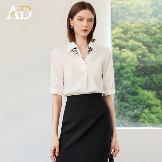 AD白色领结气质极简衬衫女2025新款休闲百搭通勤OL职业上班短袖 商品图2