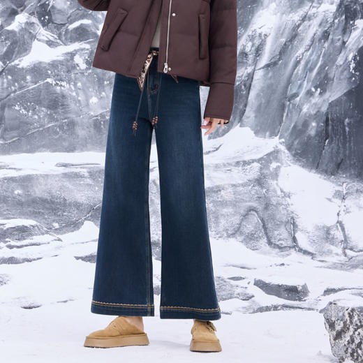 半身缘女裤 秋冬复古时尚宽松显高显瘦喇叭牛仔裤254102U10120068 商品图2