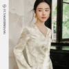 FUYAO扶摇 新中式喇叭袖衬衫女V领人丝提花上衣流光珠扣系带上衣 商品缩略图0