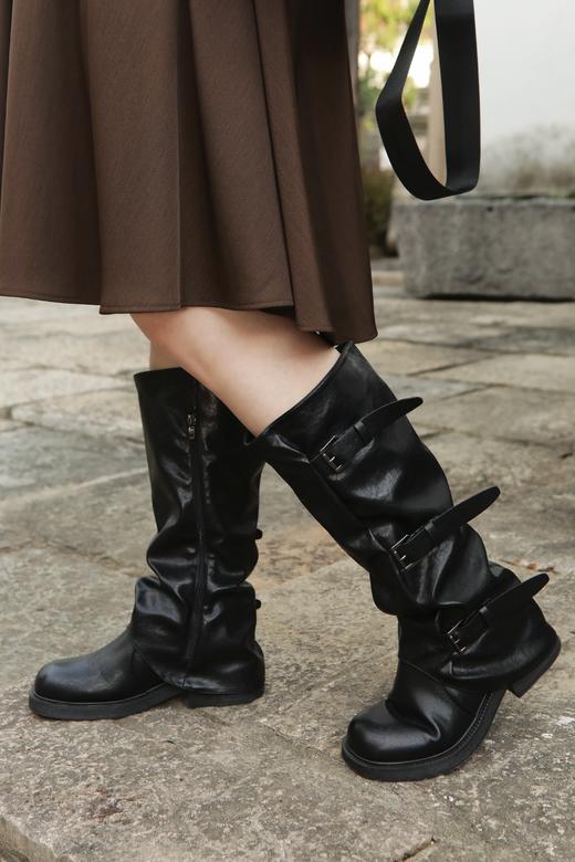 15天发货【皮标扣高筒靴】跟高4厘米，不加绒，正码正拍，不挑腿型！靴筒够宽！穿脱超方便，小腿不被勒得慌【皮面PU皮，发泡鞋底轻盈】 肌肉腿、肉肉腿、不直溜的腿，它都能给你修饰得又长又直！ 商品图12