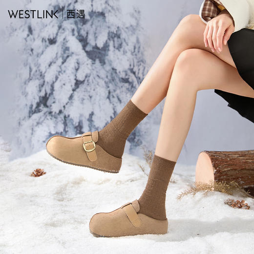 西遇厚底加绒勃肯鞋女新款秋冬一脚蹬外穿拖鞋内增高包头半拖V0057306 商品图1