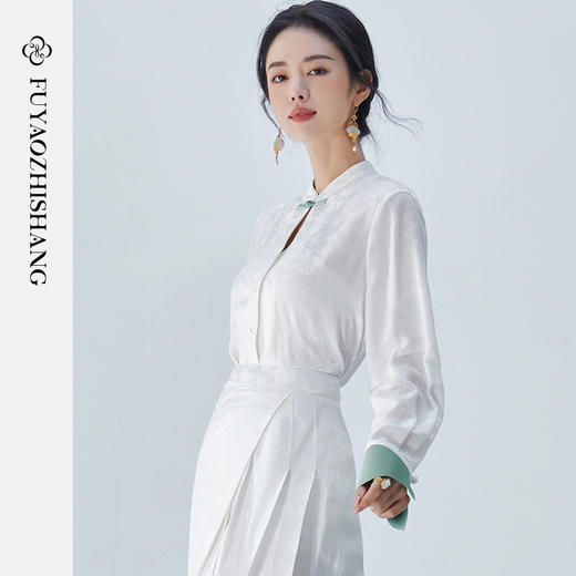 FUYAO扶摇 文艺国风白衬衫小立领刺绣上衣打底衬衫女2025秋季新款 商品图1