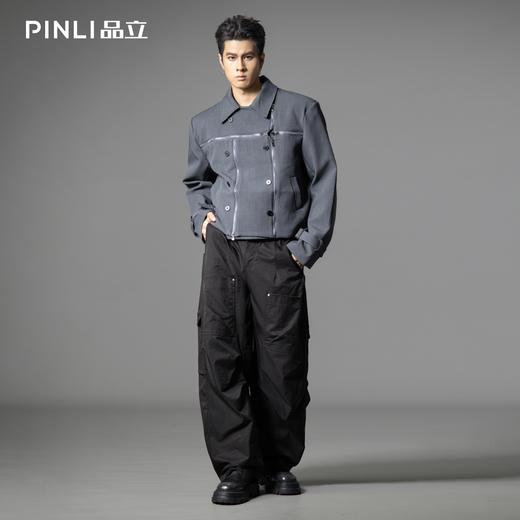 PINLI品立2025秋季新款男士短款高街宽松翻领斜门襟梭织茄克外套GD253104153 商品图3