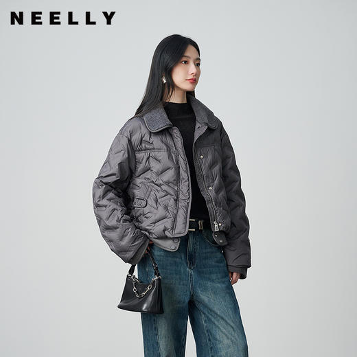 NEELLY纳俪商场同款冬季新款时尚短款廓形羽绒服女百搭小翻领外套N25104L06602 商品图0