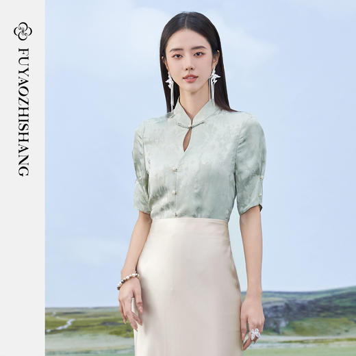 FUYAO扶摇 国风女装2025新款衬衫气质提花绝美上衣新中式半袖小衫 商品图0