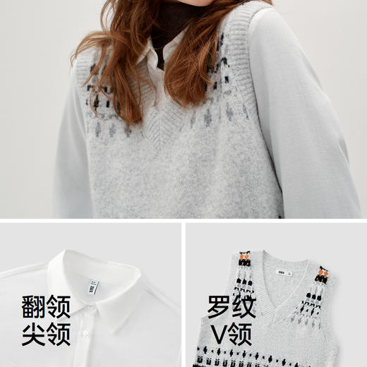 商场同款|森马长袖衬衫女冬费尔岛短背心磨毛衬衣2025新款两件套 商品图3