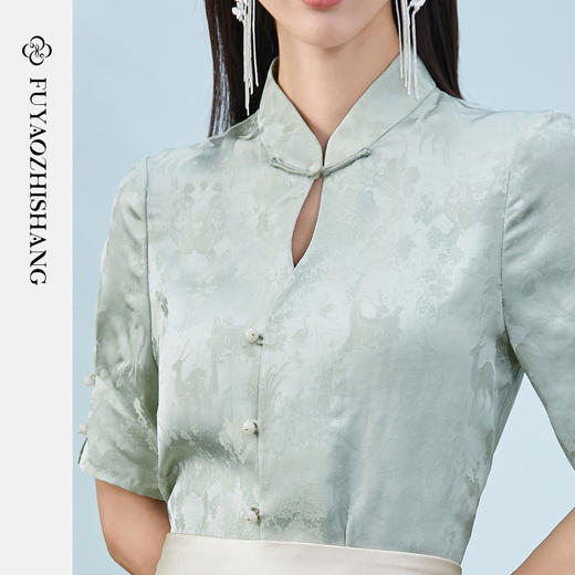 FUYAO扶摇 国风女装2025新款衬衫气质提花绝美上衣新中式半袖小衫 商品图2