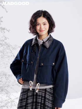 马得工地/MDGDWT131402/巴恩风皮领拼接珠帆水洗夹克