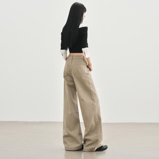 罗蒙秋冬牛仔裤女士美式卡其色高腰直筒百搭宽松显瘦阔腿拖地长裤子 商品图4