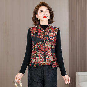 2025秋冬新款新中年妈妈中式国风加厚马夹立领提花夹棉马甲