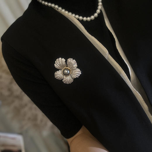 甄珠贝 chao奢华大溪地胸针 约14mm ji光面无瑕 秋冬配大衣chao赞的 商品图14