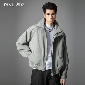 PINLI品立2025秋季新款男士宽松可翻高领纯色休闲梭织茄克外套潮GD253104148