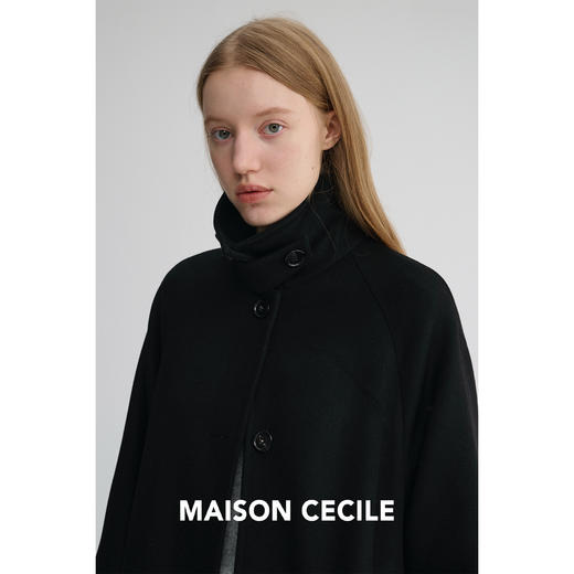 MAISON CECILE 高克重羊毛经典黑色廓形可立领长款毛呢大衣 商品图3