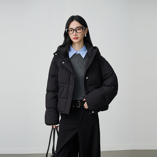 NEELLY纳俪商场同款冬季新款时尚廓形短款羽绒服女休闲舒适外套N25104L03305 商品图3