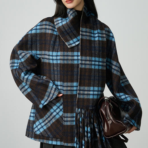 NEELLY纳俪商场同款冬季新款时尚格纹毛呢外套女设计感百搭大衣N25104N04406 商品图2