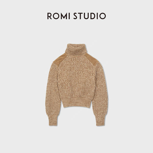 ROMI STUDIO“老钱腔调”羊绒羊毛肩膀拼皮高领毛织RWCWSG5551 商品图1