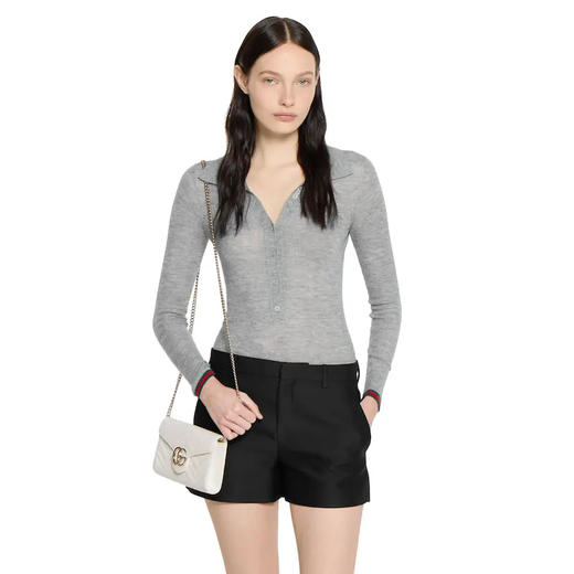 GUCCI 古驰 女士绗缝V型牛皮革 GG Marmont系列 链式单肩包 白色 837745 AAET8 9050 商品图7