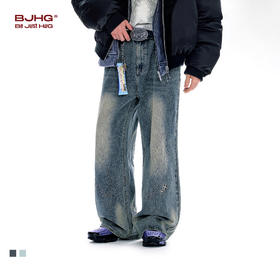 BJHG不计后果复古牛仔裤子男款秋季新款宽松美式直筒水洗休闲裤女
