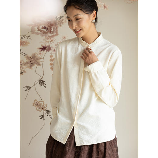 牧衣游原创重磅28姆米提花丝棉衬衫通勤简约百搭保暖衬衣 古尔 商品图3