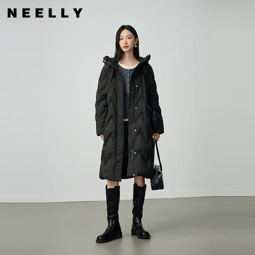NEELLY纳俪商场同款冬新款休闲连帽羽绒服女百搭通勤宽松长款外套N25104L04413 商品图0
