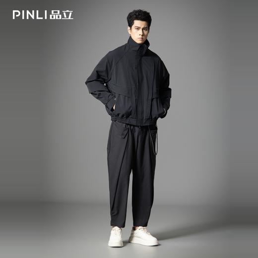 PINLI品立2025秋季新款男士宽松可翻高领纯色休闲梭织茄克外套潮GD253104148 商品图1