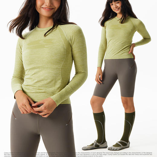 CryingCenter 一体织花纱肌理分割修身运动训练长袖吸湿排汗女款 商品图2