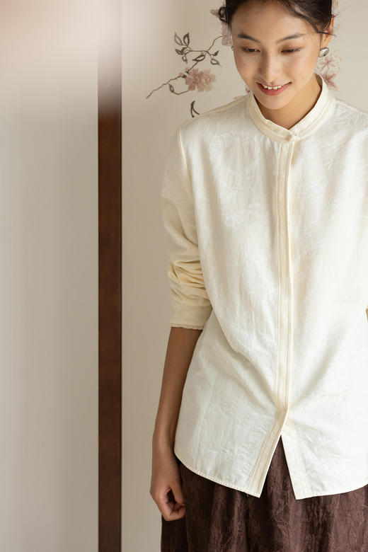 牧衣游原创重磅28姆米提花丝棉衬衫通勤简约百搭保暖衬衣 古尔 商品图5