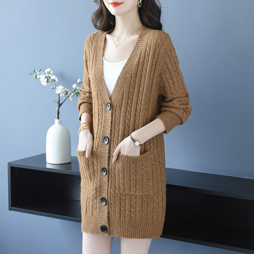 FCSS0785 中长款外套春秋女装2025新款麻花针织开衫女宽松洋气秋装毛衣秋季 商品图1
