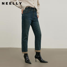 NEELLY纳俪商场同款冬季新款休闲牛仔锥形裤女保暖显瘦修身小脚裤N25114H04572