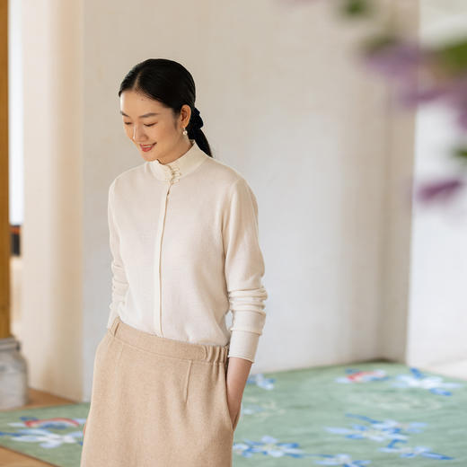牧衣游原创 羊毛混织毛织外套冬轻盈柔软舒适百搭保暖开衫 焦米朵 商品图0