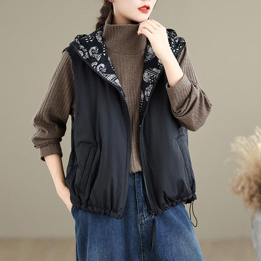 A8636-1两面穿秋冬马甲女2025年新款百搭连帽棉显瘦百搭保暖棉衣棉服外套 商品图3