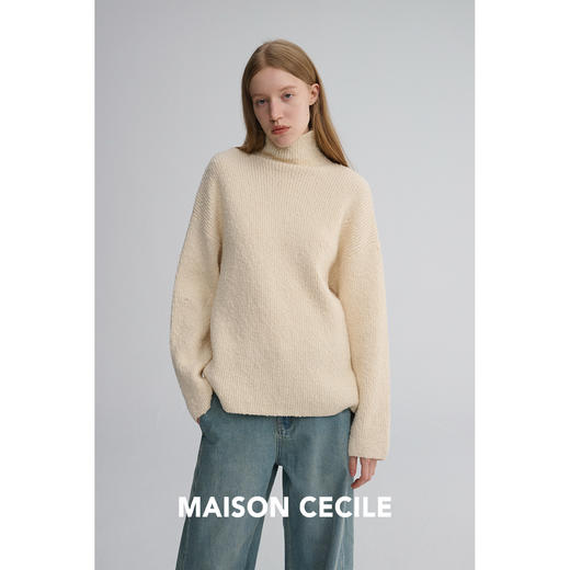 MAISON CECILE 特殊织法羊毛颗粒感点点肌理高领廓形针织毛衣 商品图4