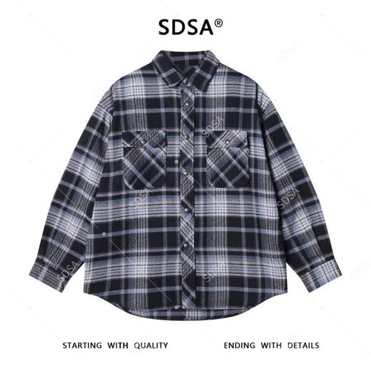 888SDSA男士秋冬新款痞帅男装潮牌简约撞色格纹格子翻领长袖衬衫百搭 商品图1