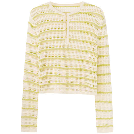 SELFWHO绵羊毛混纺淡黄色镂空针织衫女2025冬季新款宽松透气上衣 商品图4