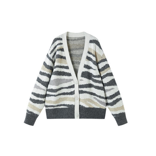 谜底针织开衫长袖2025年冬季新品时髦廓形慵懒斑马纹女254MZ1911 商品图4