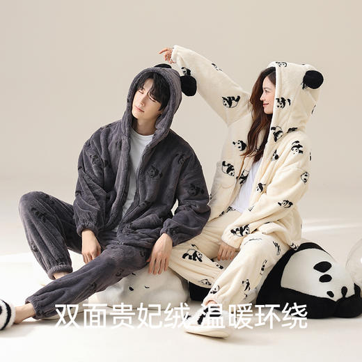 【暖暖贵妃绒】自然醒「呢喃甜梦」情侣睡衣秋冬新款开衫长袖男女加厚贵妃软绒可外穿家居服套装JLM 商品图4