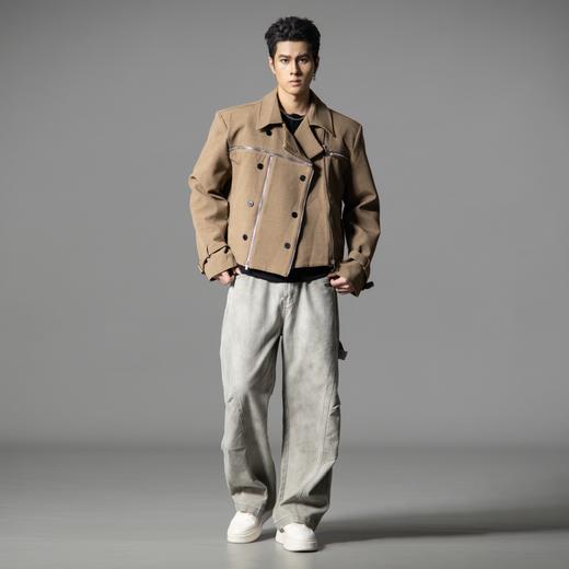 PINLI品立2025秋季新款男士短款高街宽松翻领斜门襟梭织茄克外套GD253104153 商品图1