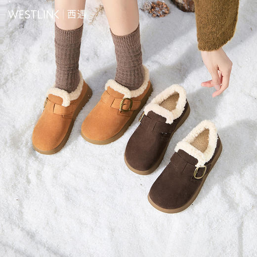 西遇毛毛勃肯鞋女新款秋冬一脚蹬外穿保暖加绒棉鞋厚底雪地靴V2257293 商品图0